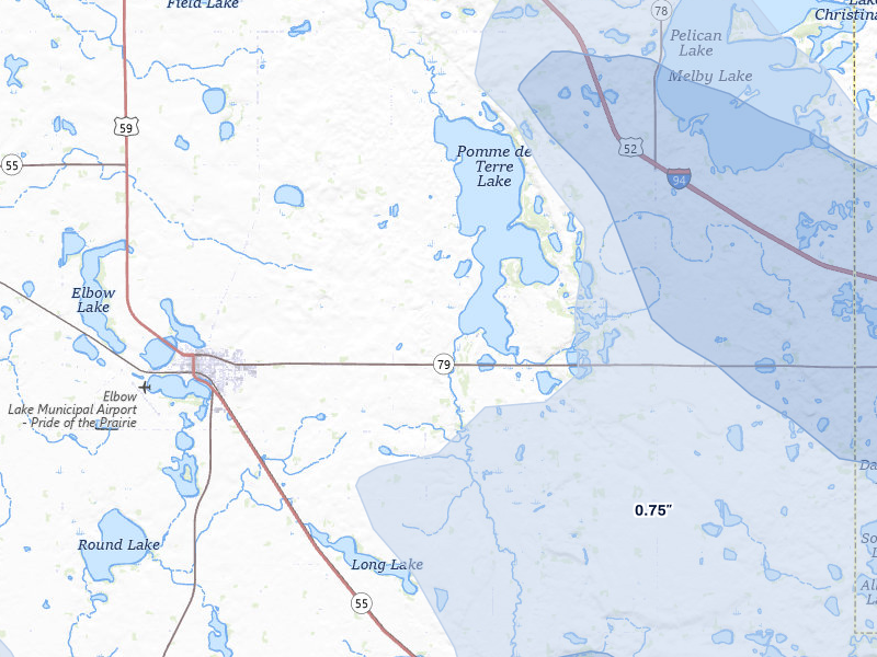 NEXRAD radar-signature map of the hail storm over Elbow Lake, MN on Jul 6, 2026