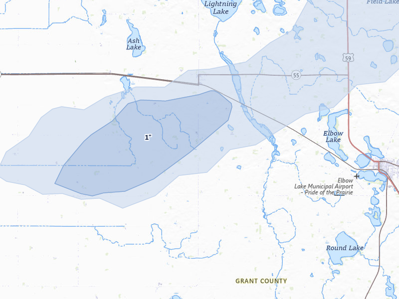 NEXRAD radar-signature map of the hail storm over Elbow Lake, MN on Aug 3, 2026