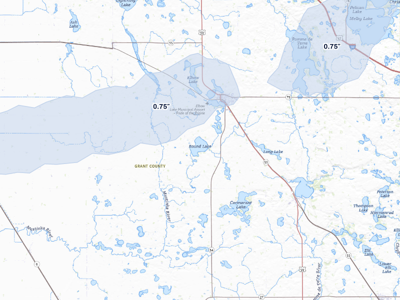 NEXRAD radar-signature map of the hail storm over Elbow Lake, MN on Aug 7, 2026