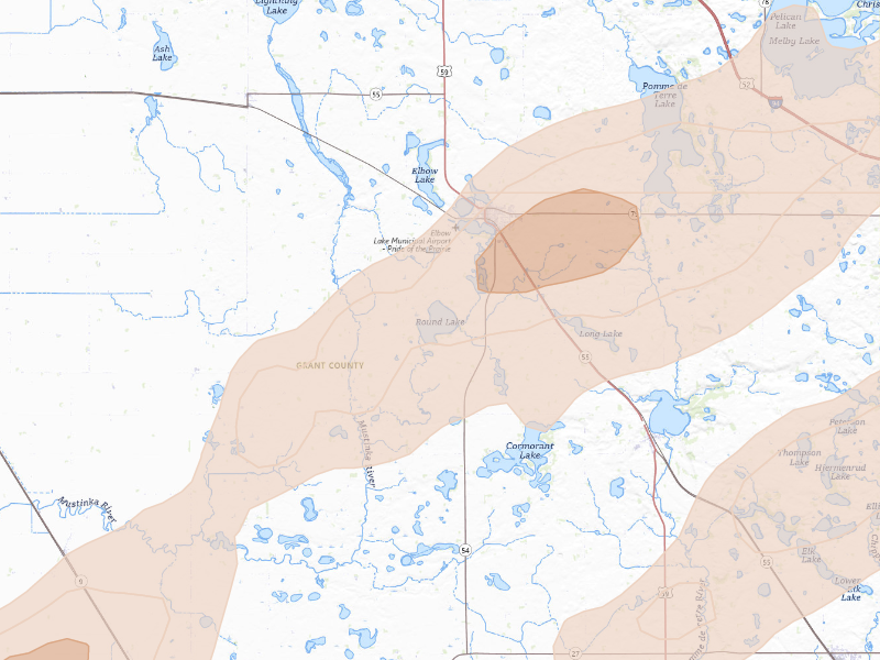 Radar-estimated hail-size map of the storm over Elbow Lake, MN on Sep 11, 2026