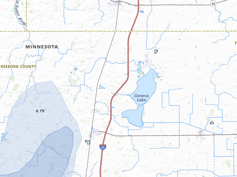 NEXRAD radar-signature map of the hail storm over Ellendale, MN on May 17, 2026