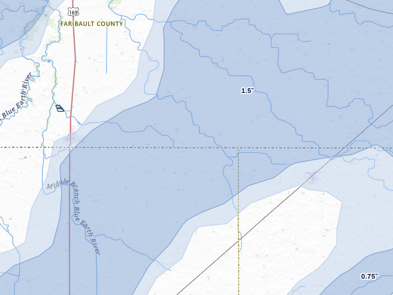 NEXRAD radar-signature map of the hail over Elmore, MN