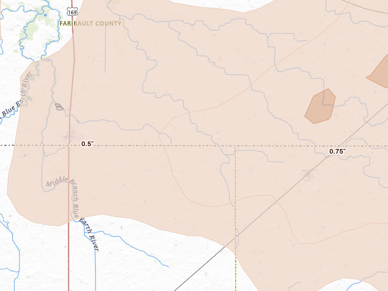 Radar-estimated hail-size map of the storm over Elmore, MN