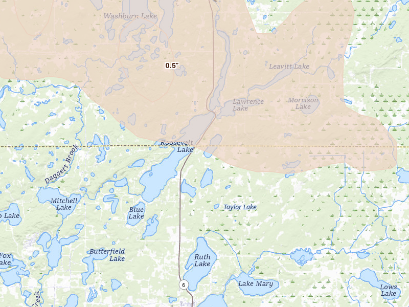 Radar-estimated hail-size map of the storm over Emily, MN on Sep 3, 2026