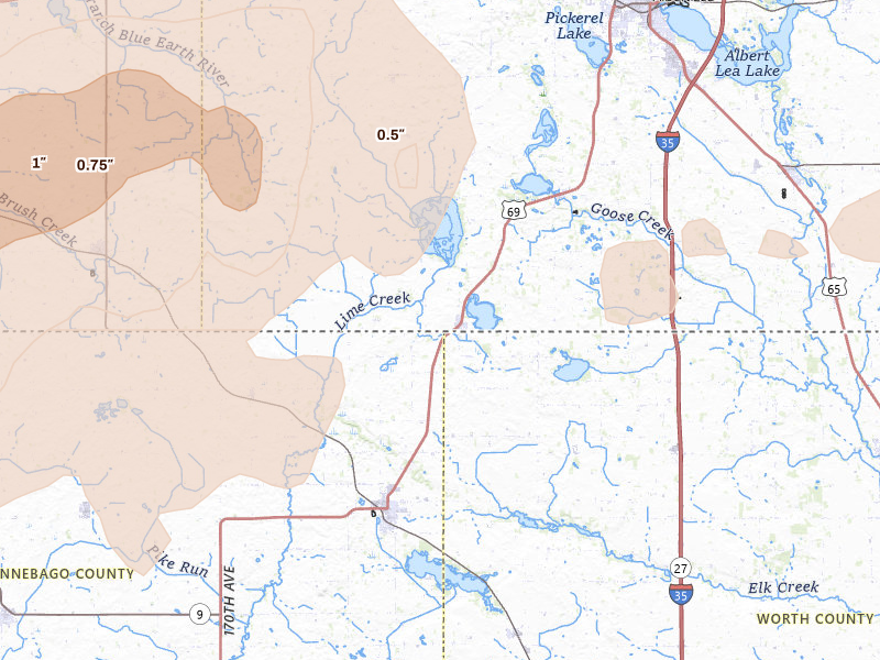 Radar-estimated hail-size map of the storm over Emmons, MN