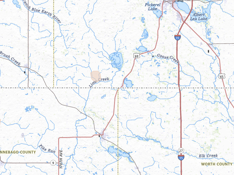 Radar-estimated hail-size map of the storm over Emmons, MN on May 17, 2026