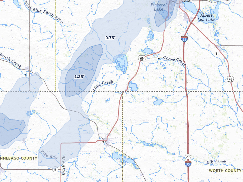 NEXRAD radar-signature map of the hail storm over Emmons, MN on May 17, 2026