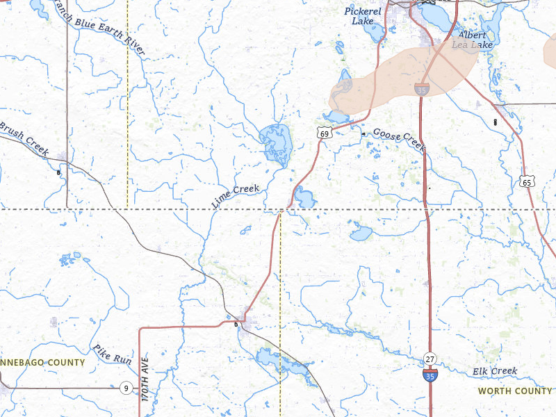 Radar-estimated hail-size map of the storm over Emmons, MN on Jul 1, 2026