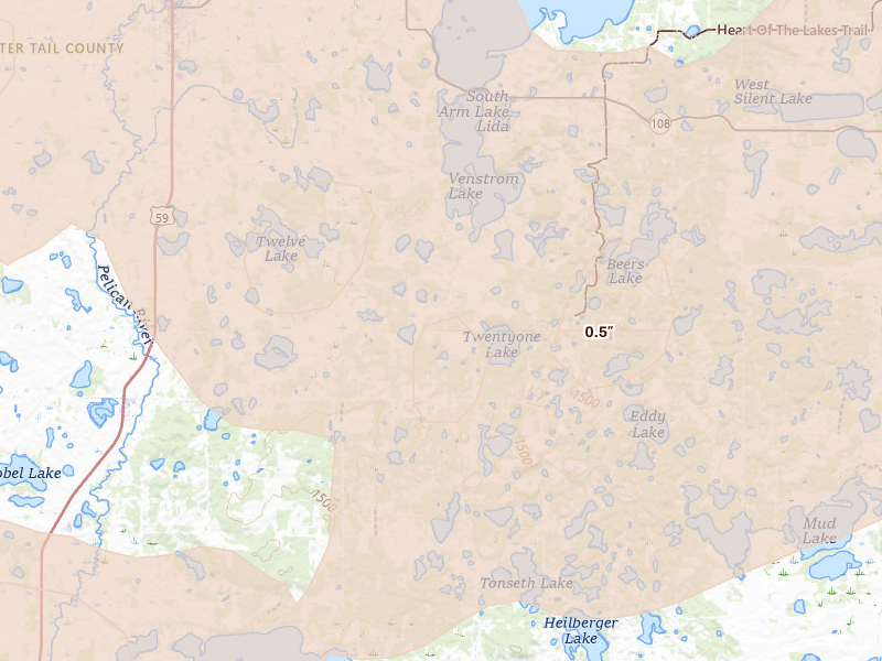 Radar-estimated hail-size map of the storm over Erhard, MN on Jul 6, 2026