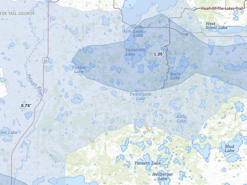 NEXRAD radar-signature map of the hail storm over Erhard, MN on Jul 6, 2026