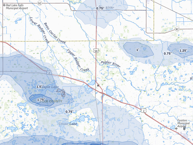 NEXRAD radar-signature map of the hail over Erskine, MN