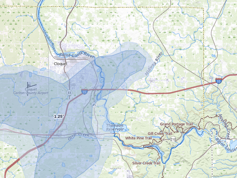 NEXRAD radar-signature map of the hail storm over Esko, MN on Apr 17, 2026