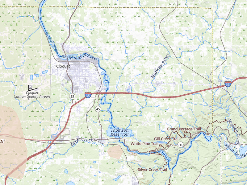 Radar-estimated hail-size map of the storm over Esko, MN on Jun 10, 2026