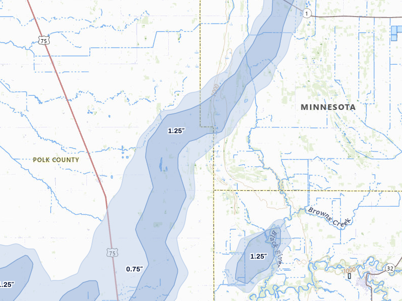 NEXRAD radar-signature map of the hail storm over Euclid, MN on Jun 29, 2026