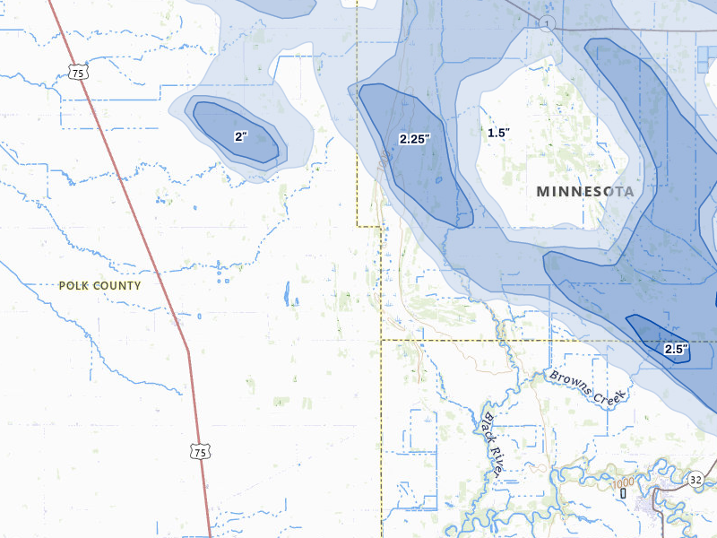NEXRAD radar-signature map of the hail storm over Euclid, MN on Jul 24, 2026