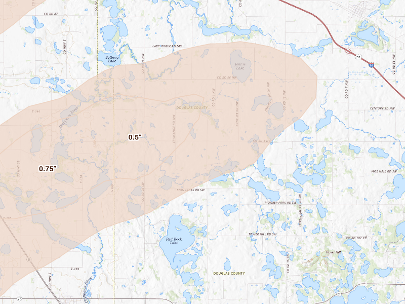 Radar-estimated hail-size map of the storm over Evansville, MN