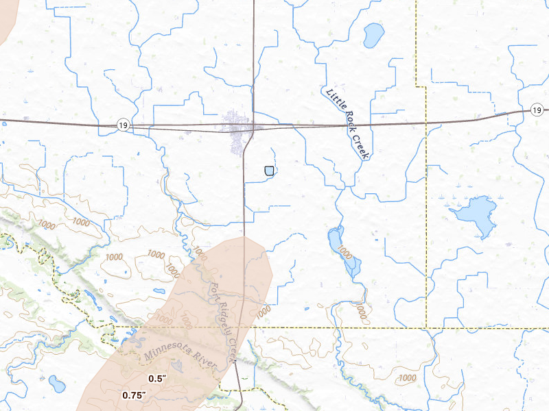 Radar-estimated hail-size map of the storm over Fairfax, MN on May 25, 2026