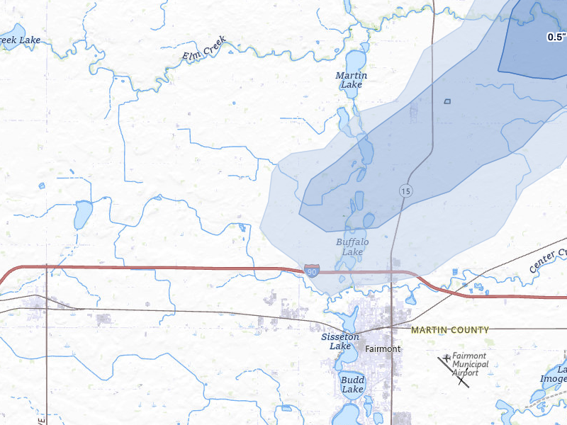 NEXRAD radar-signature map of the hail over Fairmont, MN