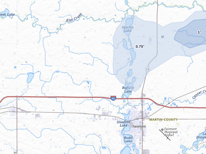 NEXRAD radar-signature map of the hail storm over Fairmont, MN on May 25, 2026