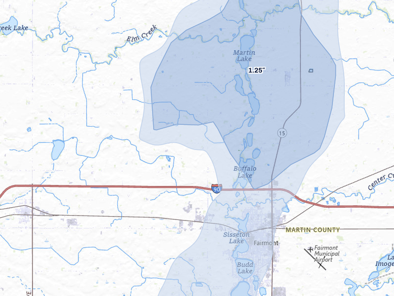 NEXRAD radar-signature map of the hail storm over Fairmont, MN on Jun 30, 2026