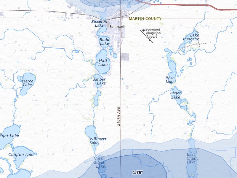 NEXRAD radar-signature map of the hail storm over Fairmont, MN on Aug 7, 2026