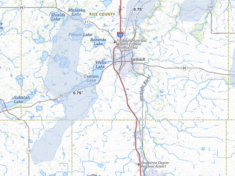 NEXRAD radar-signature map of the hail storm over Faribault, MN on May 17, 2026