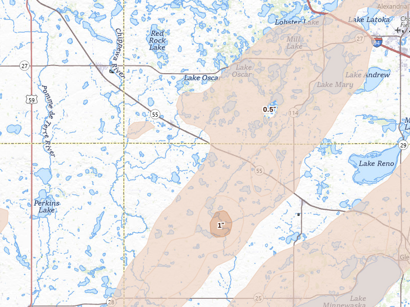 Radar-estimated hail-size map of the storm over Farwell, MN on Jun 29, 2026