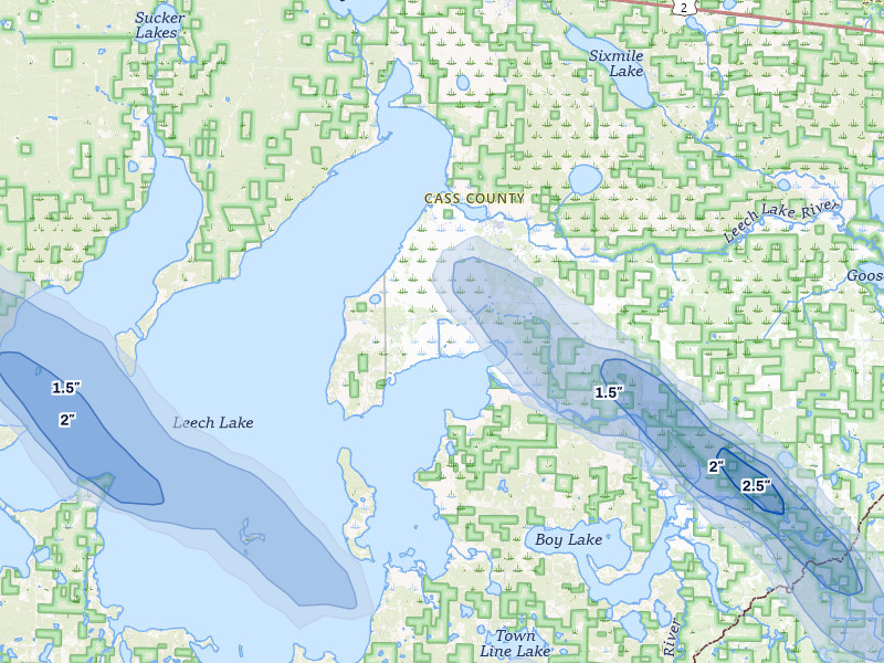 NEXRAD radar-signature map of the hail storm over Federal Dam, MN on Aug 20, 2026