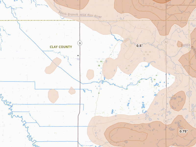 Radar-estimated hail-size map of the storm over Felton, MN on Jul 6, 2026