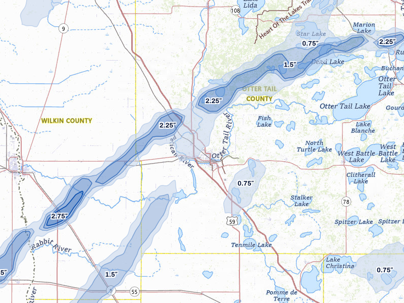 NEXRAD radar-signature map of the hail storm over Fergus Falls, MN on Jun 29, 2026