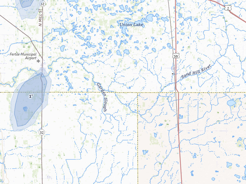 NEXRAD radar-signature map of the hail over Fertile, MN