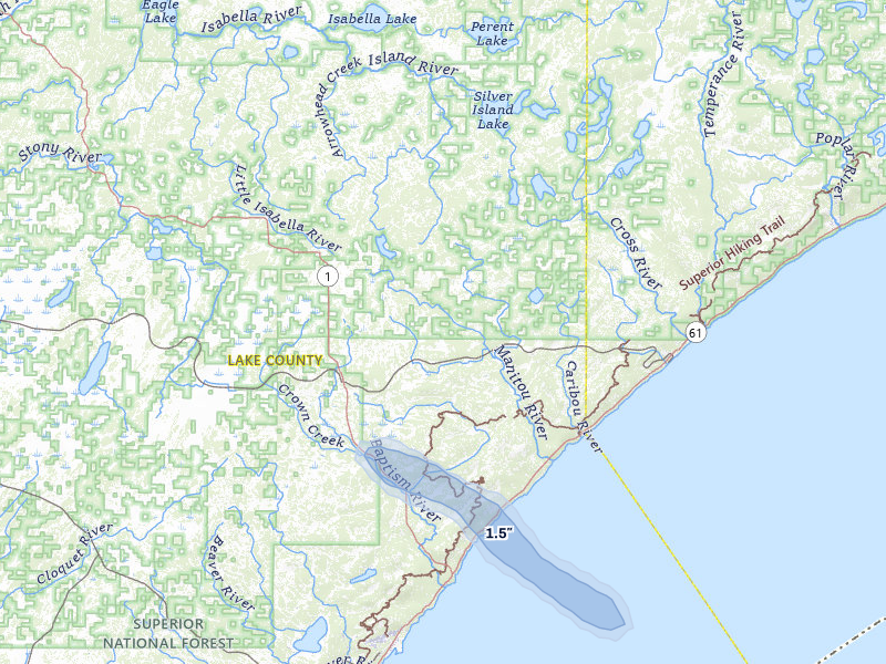 NEXRAD radar-signature map of the hail storm over Finland, MN on May 25, 2026