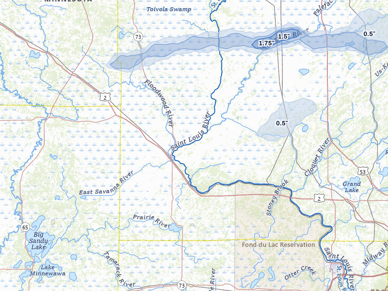 NEXRAD radar-signature map of the hail over Floodwood, MN