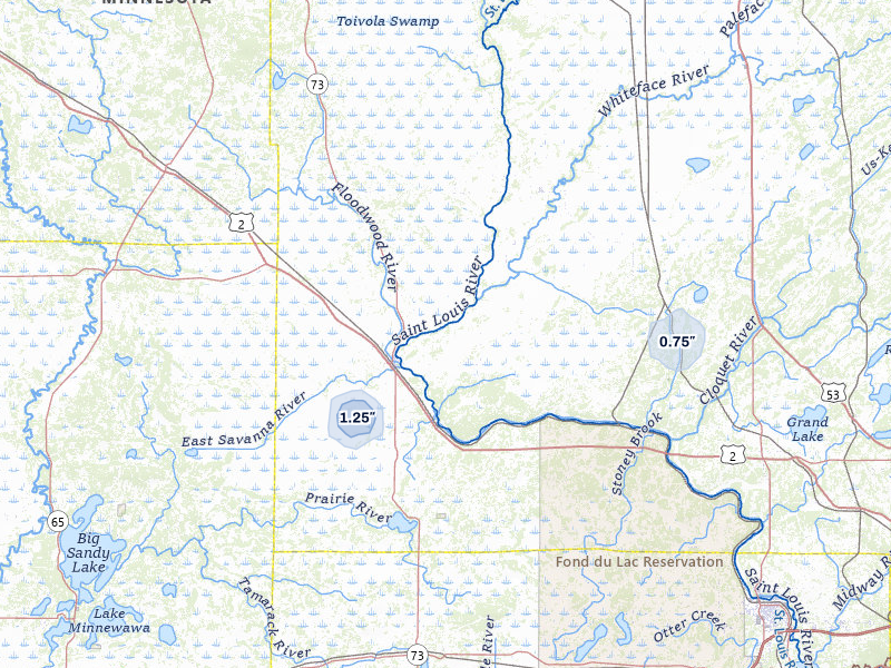 NEXRAD radar-signature map of the hail storm over Floodwood, MN on May 11, 2026