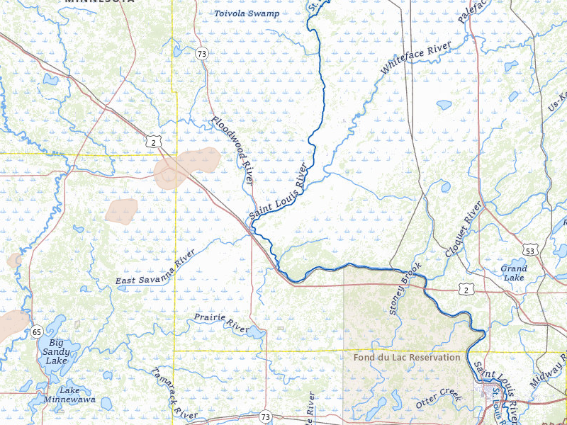 Radar-estimated hail-size map of the storm over Floodwood, MN on Jul 2, 2026