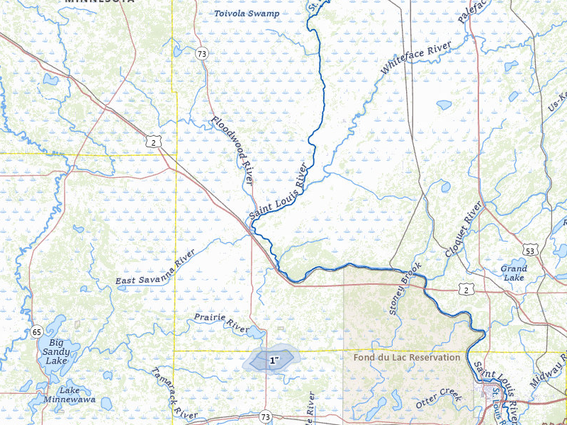 NEXRAD radar-signature map of the hail storm over Floodwood, MN on Jul 3, 2026