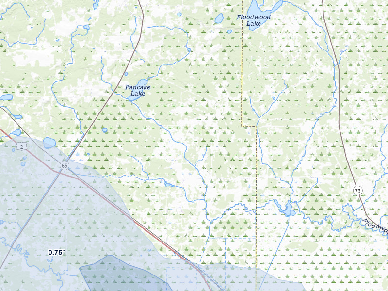 NEXRAD radar-signature map of the hail storm over Floodwood, MN on Aug 7, 2026