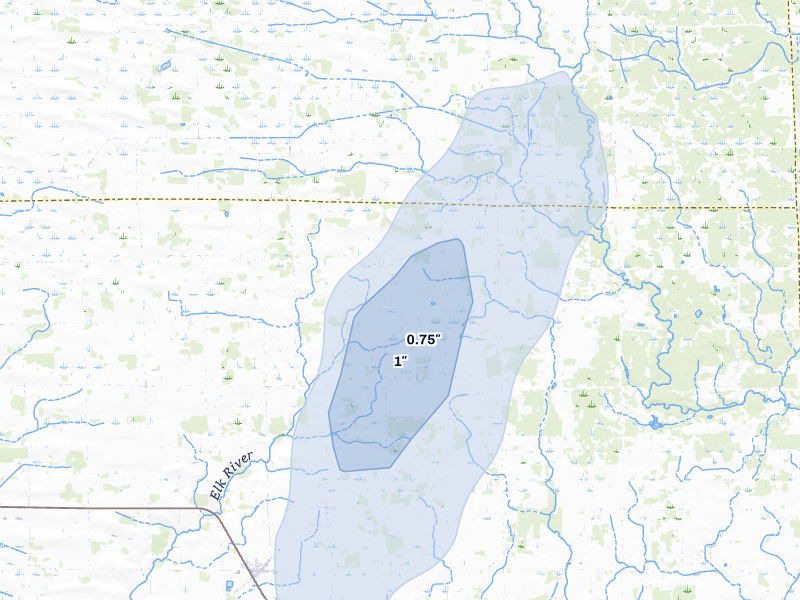 NEXRAD radar-signature map of the hail over Foley, MN