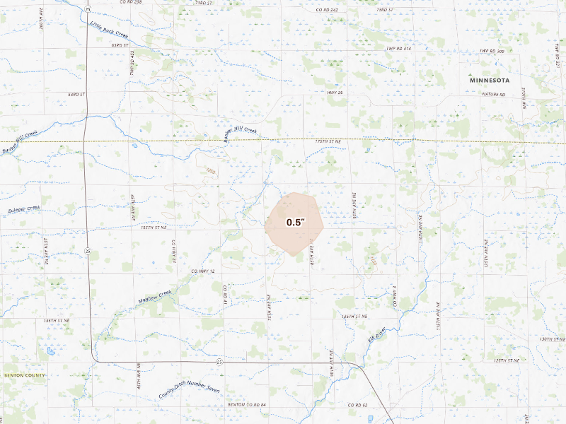 Radar-estimated hail-size map of the storm over Foley, MN