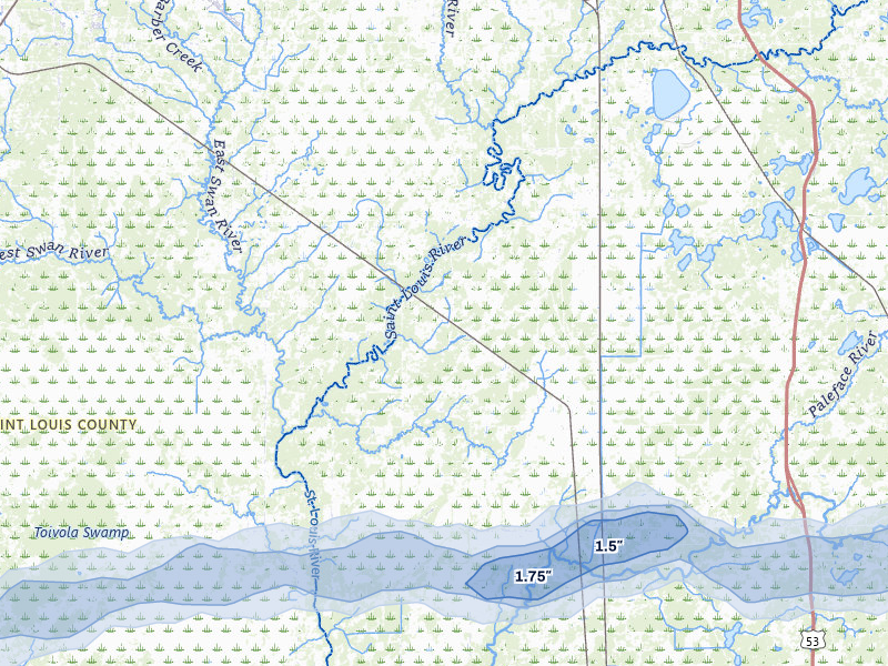 NEXRAD radar-signature map of the hail over Forbes, MN