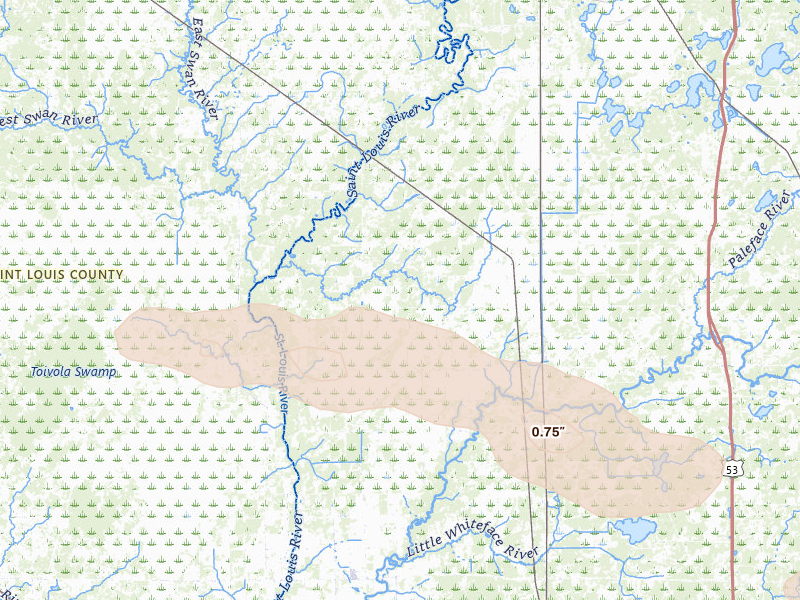 Radar-estimated hail-size map of the storm over Forbes, MN