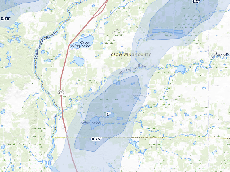 NEXRAD radar-signature map of the hail storm over Fort Ripley, MN on Jun 29, 2026