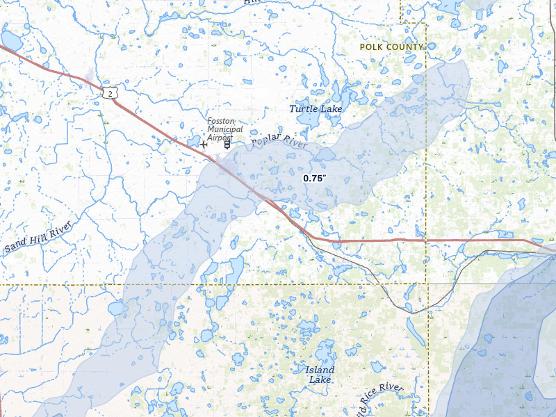 NEXRAD radar-signature map of the hail storm over Fosston, MN on Jun 29, 2026