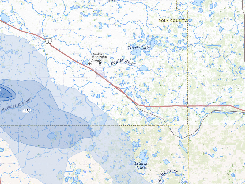 NEXRAD radar-signature map of the hail storm over Fosston, MN on Jul 6, 2026