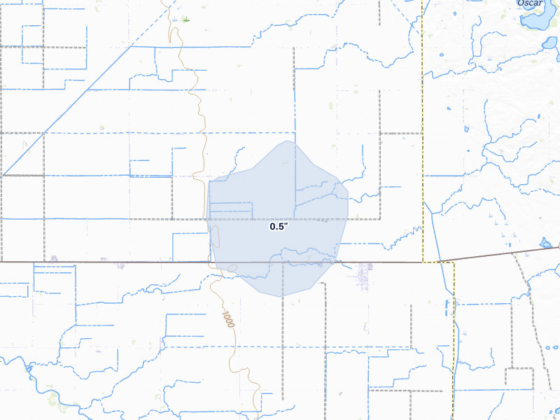 NEXRAD radar-signature map of the hail storm over Foxhome, MN on Jun 5, 2026