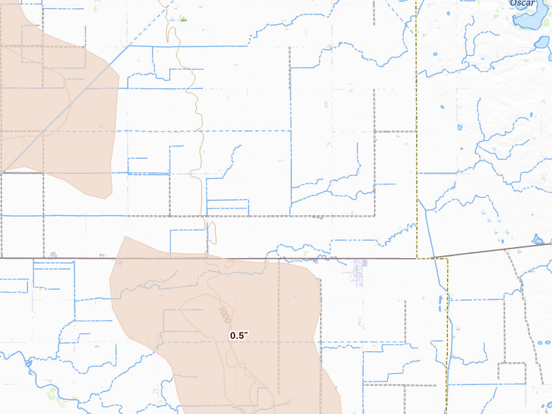 Radar-estimated hail-size map of the storm over Foxhome, MN on Jul 3, 2026