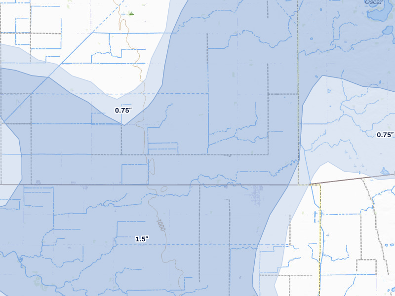 NEXRAD radar-signature map of the hail storm over Foxhome, MN on Jul 6, 2026
