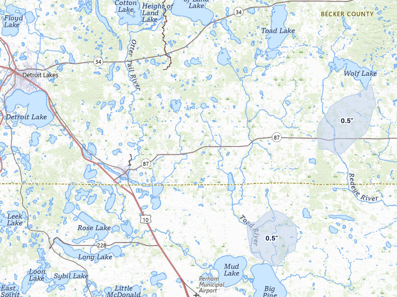 NEXRAD radar-signature map of the hail over Frazee, MN