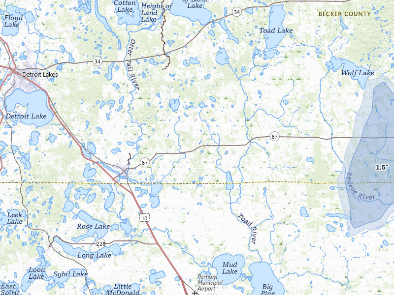 NEXRAD radar-signature map of the hail over Frazee, MN