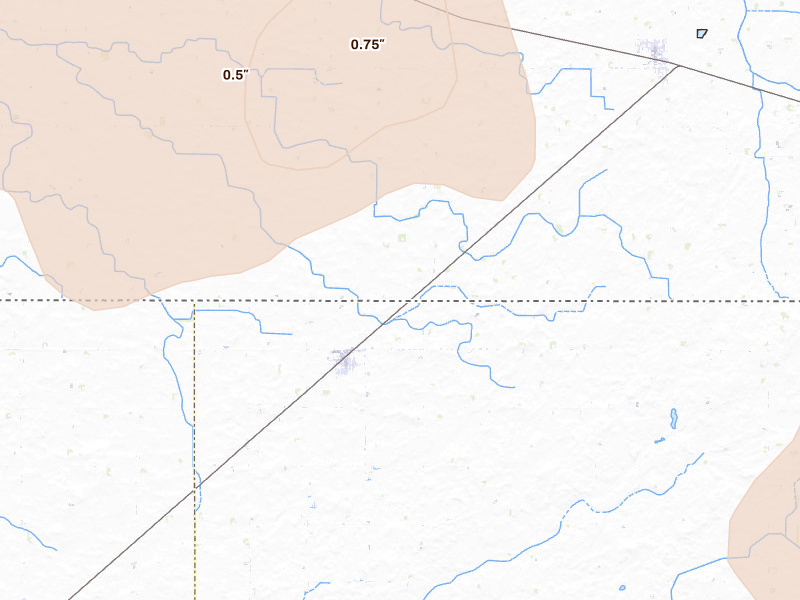 Radar-estimated hail-size map of the storm over Frost, MN on Jun 30, 2026